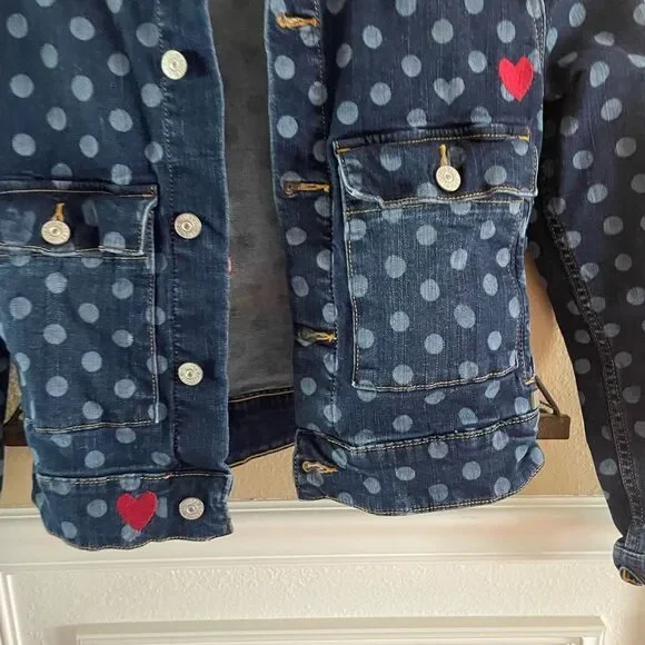 LulaRoe Kenny Denim Trucker Polka Dot Hearts Jacket XXS - Picture 4 of 16